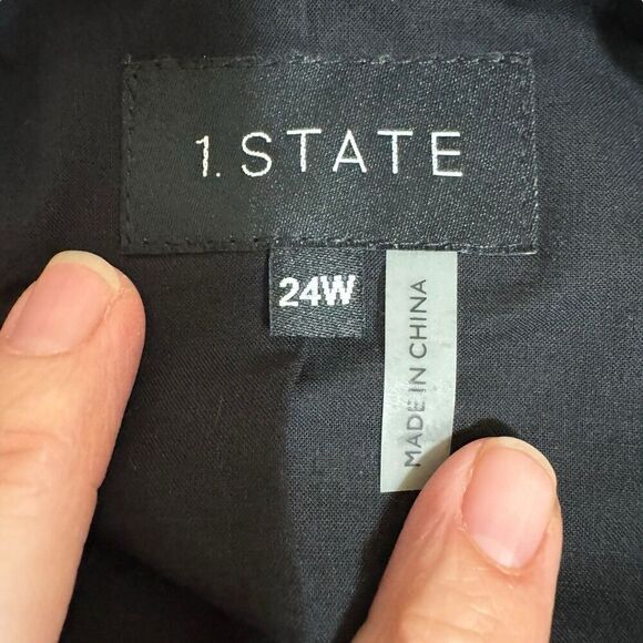 1. STATE Womens Black Red Plaid Blazer Jacket Sz 24W Linen Blend Button - Picture 5 of 10